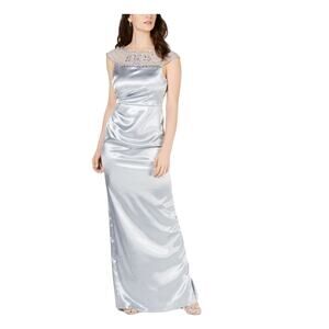 Adrianna Papell NWT Icy Mint Pleated Satin Gown Size 12 Beaded Neck Formal Dress